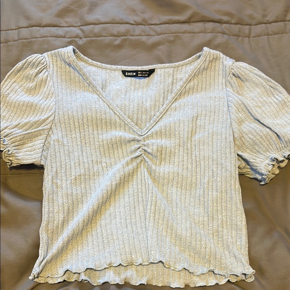SHEIN Blue Puff Sleeve Crop Blouse